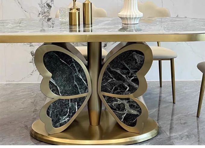 Fashionable Hotel Restaurant Furniture Marble Butterfly Shape Metal Base Dining Table 2