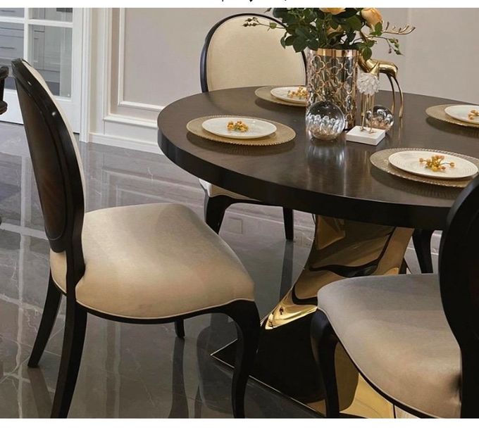 High End Red Solid Wood Table Top Stainless Steel Base Round Dining Tableish 3