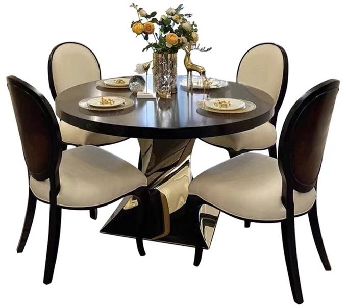 High End Red Solid Wood Table Top Stainless Steel Base Round Dining Tableish 1