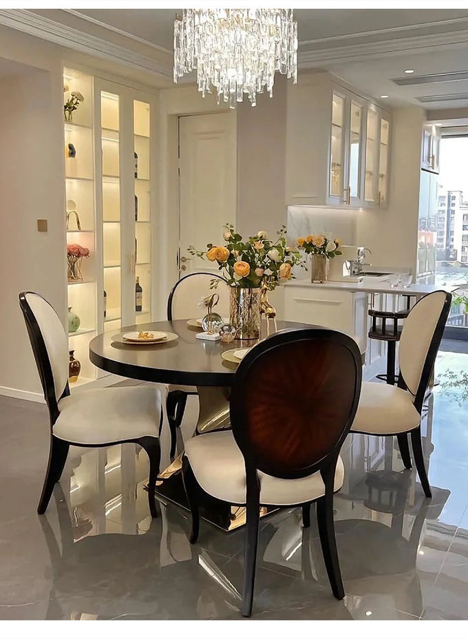 High End Red Solid Wood Table Top Stainless Steel Base Round Dining Tableish 2