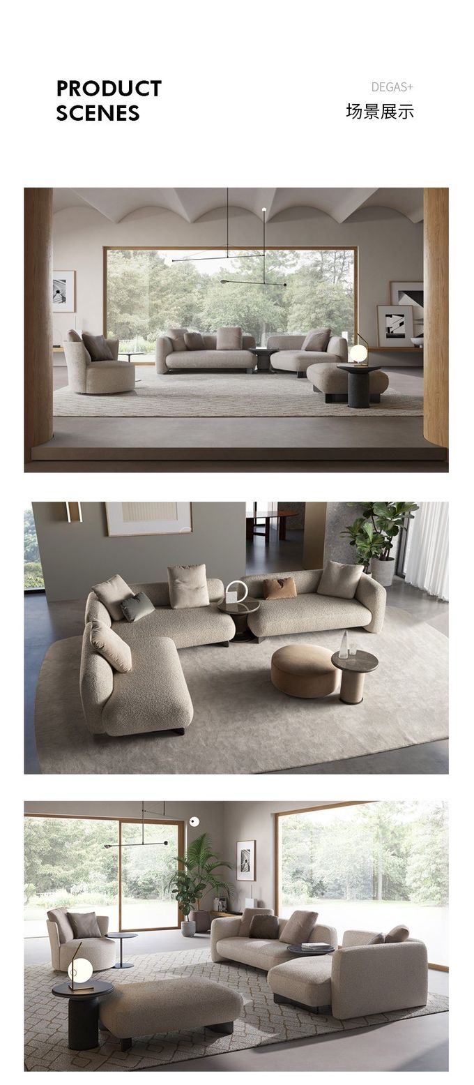 Modern Sofa Cream Style Casual Lobby Reception Sofa Set Cotton Fabric 3