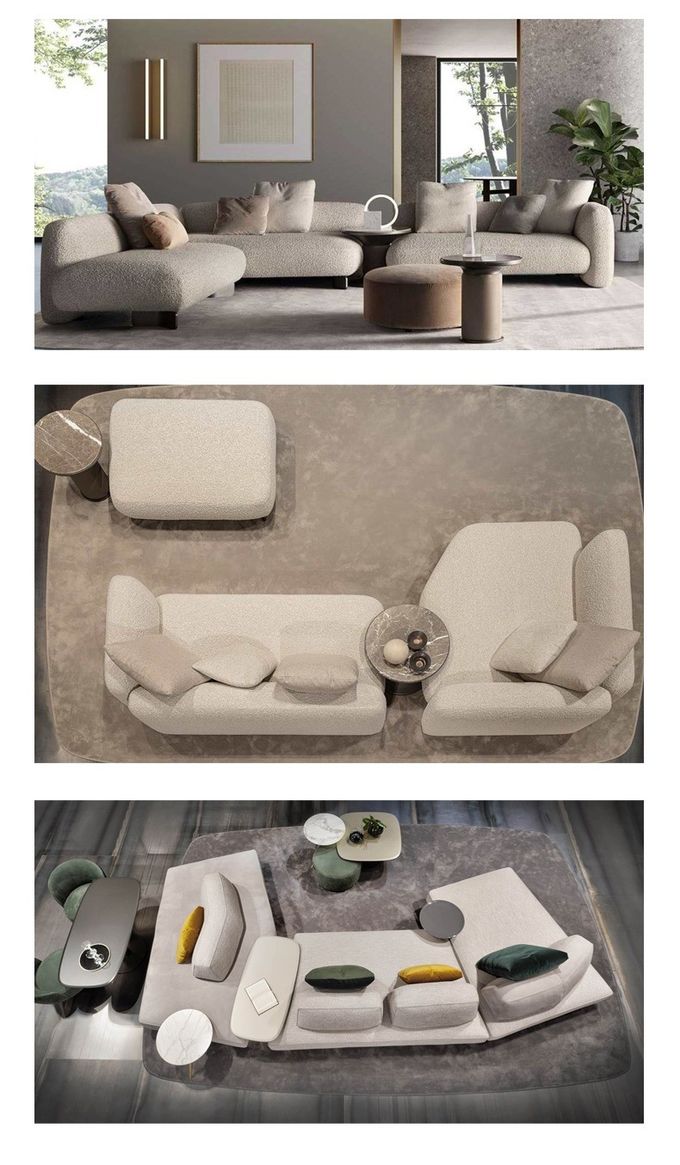 Modern Sofa Cream Style Casual Lobby Reception Sofa Set Cotton Fabric 4