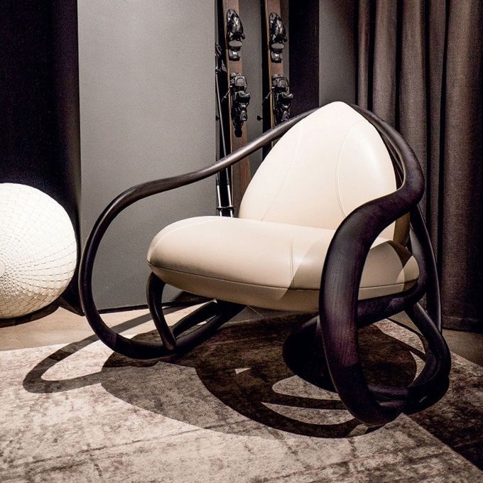 Black Walnut Recliner Armchair Balcony Lazy Chair Leisure Solid Wood Chair 3