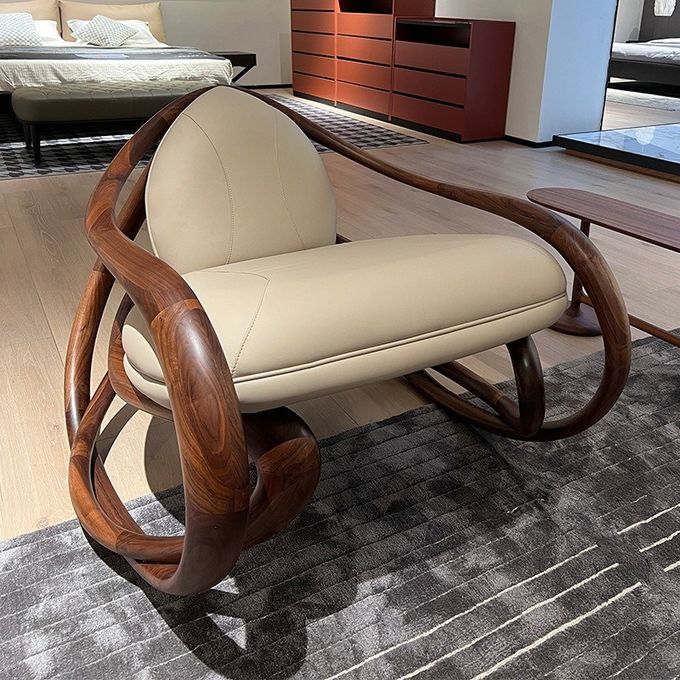 Black Walnut Recliner Armchair Balcony Lazy Chair Leisure Solid Wood Chair 4