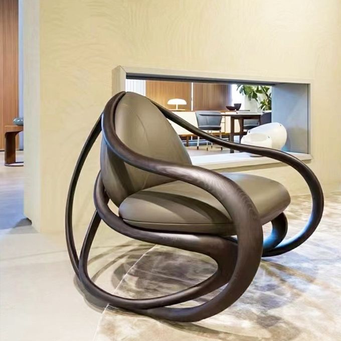 Black Walnut Recliner Armchair Balcony Lazy Chair Leisure Solid Wood Chair 1