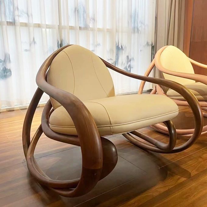 Black Walnut Recliner Armchair Balcony Lazy Chair Leisure Solid Wood Chair 2