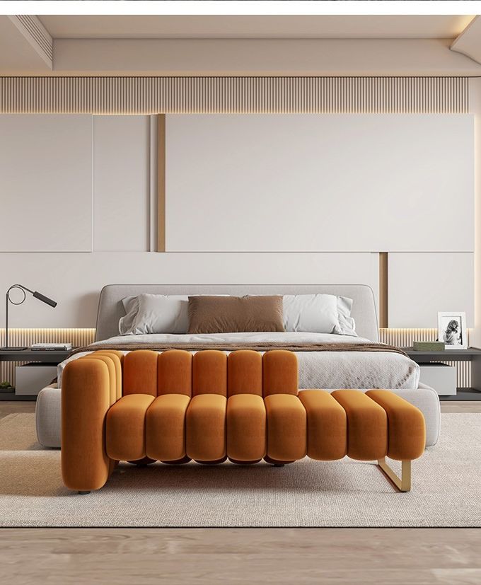 Modern Velvet Fabric Backrest Bedside Stool Bedroom Toffee Chair Lazy Sofa 0