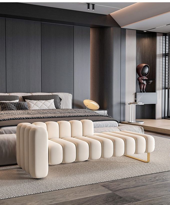 Modern Velvet Fabric Backrest Bedside Stool Bedroom Toffee Chair Lazy Sofa 1