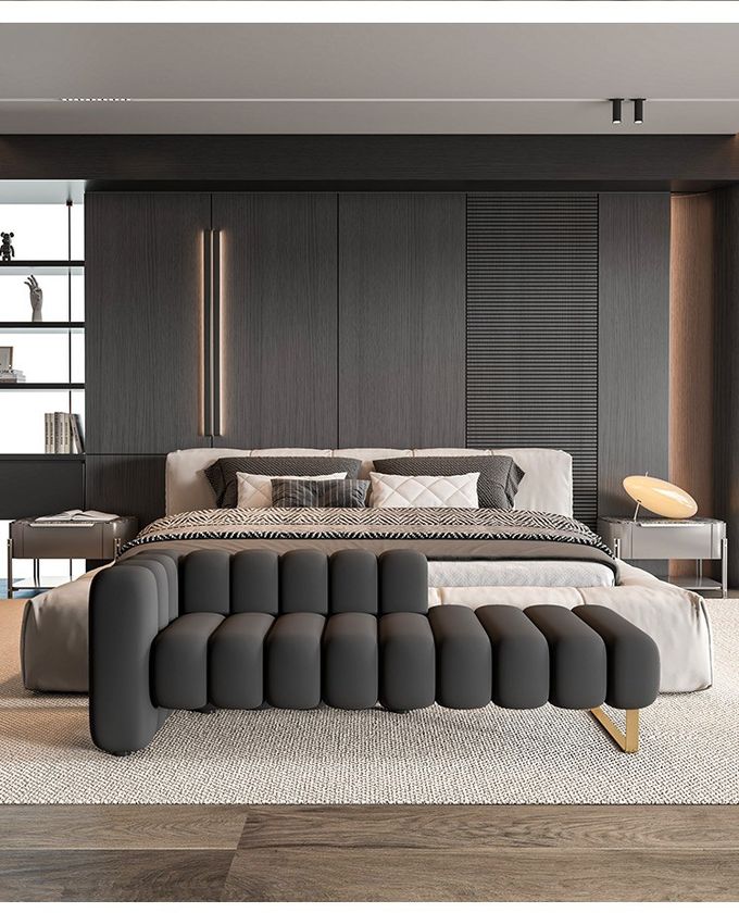 Modern Velvet Fabric Backrest Bedside Stool Bedroom Toffee Chair Lazy Sofa 2