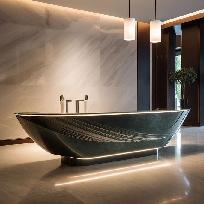 Luxury Hotel Reception Front Desk With Marbling And Metal Custom 1