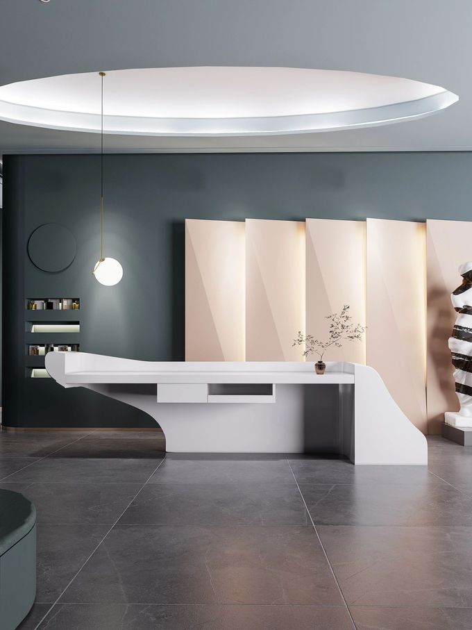 White Lacquered Fiberglass Reception Desk For Hotel Lobby Beauty Salon 3