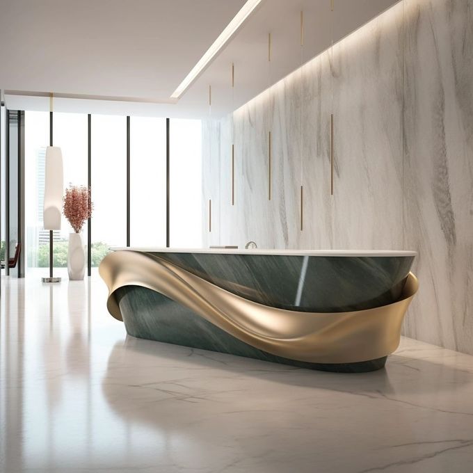 Luxury Hotel Reception Front Desk With Marbling And Metal Custom 0