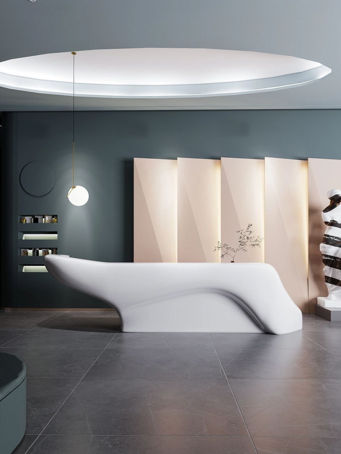 White Lacquered Fiberglass Reception Desk For Hotel Lobby Beauty Salon 2