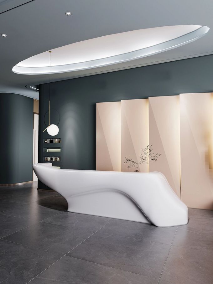 White Lacquered Fiberglass Reception Desk For Hotel Lobby Beauty Salon 4