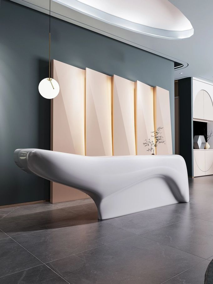 White Lacquered Fiberglass Reception Desk For Hotel Lobby Beauty Salon 0