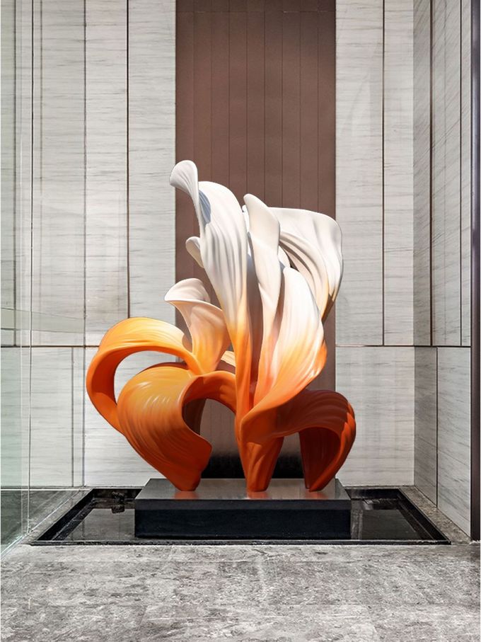 Bespoke Large Floor Standing Flower Fiberglass Sculpture Marble Base For Hotel Lobby 0