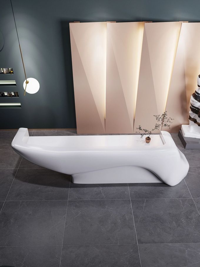 White Lacquered Fiberglass Reception Desk For Hotel Lobby Beauty Salon 1