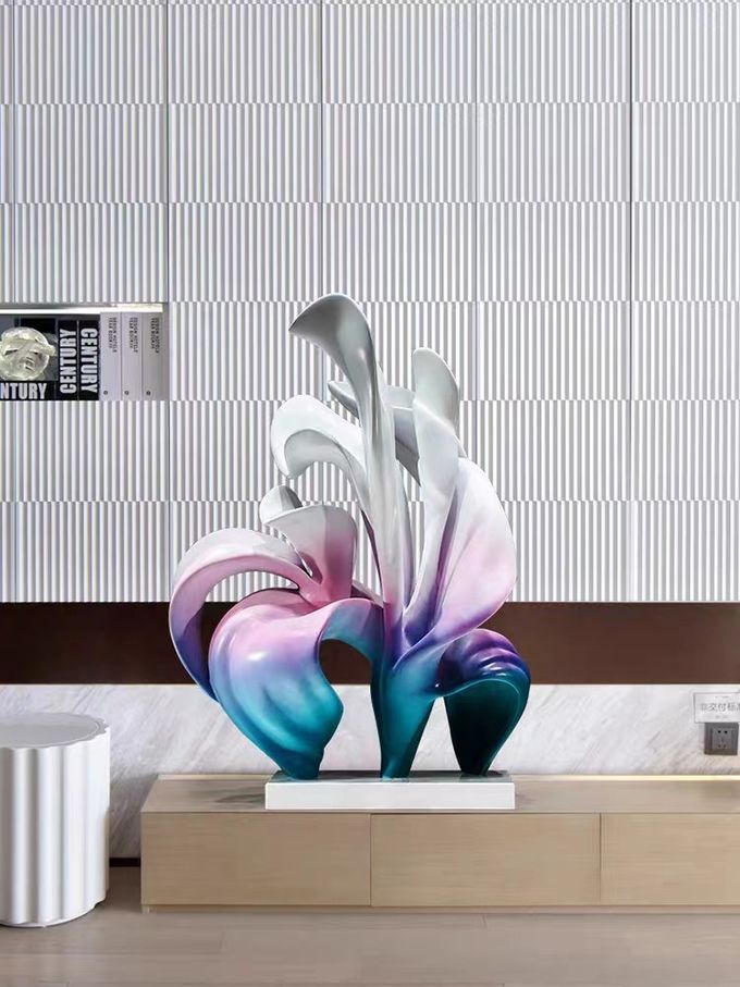 Bespoke Large Floor Standing Flower Fiberglass Sculpture Marble Base For Hotel Lobby 4