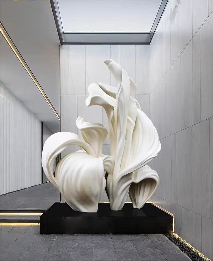 Bespoke Large Floor Standing Flower Fiberglass Sculpture Marble Base For Hotel Lobby 2