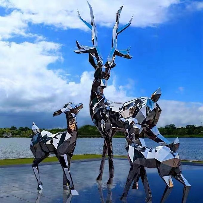 Hotel Decor Deer Stainless Steel Mirror Sculpture Garden Scenic Courtyard Park 0