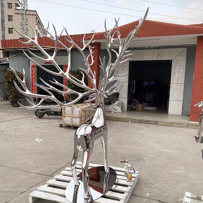 Hotel Decor Deer Stainless Steel Mirror Sculpture Garden Scenic Courtyard Park 2