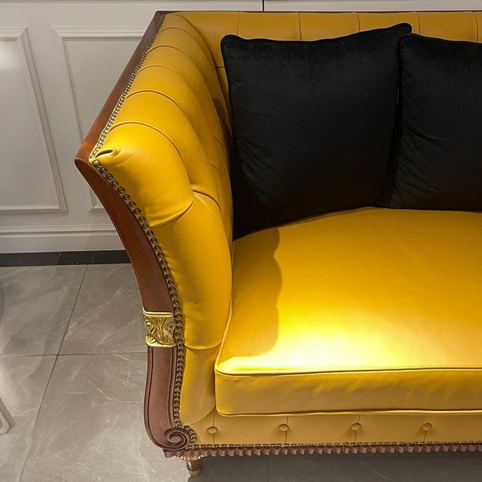 Vintage Hotel Lobby Furniture Wooden Frame Chesterfield Leather Villa Sofa Set 1