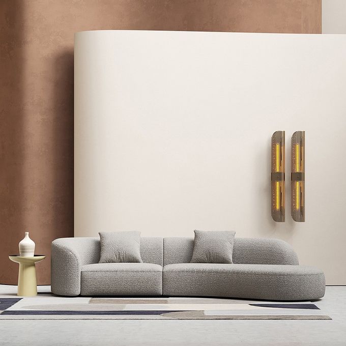 Rice White Hotel Lobby Curved Sofa Modern Interior Teddy Fabric Couch 1