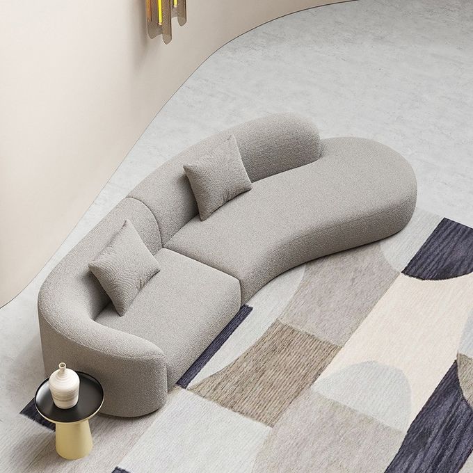 Rice White Hotel Lobby Curved Sofa Modern Interior Teddy Fabric Couch 2