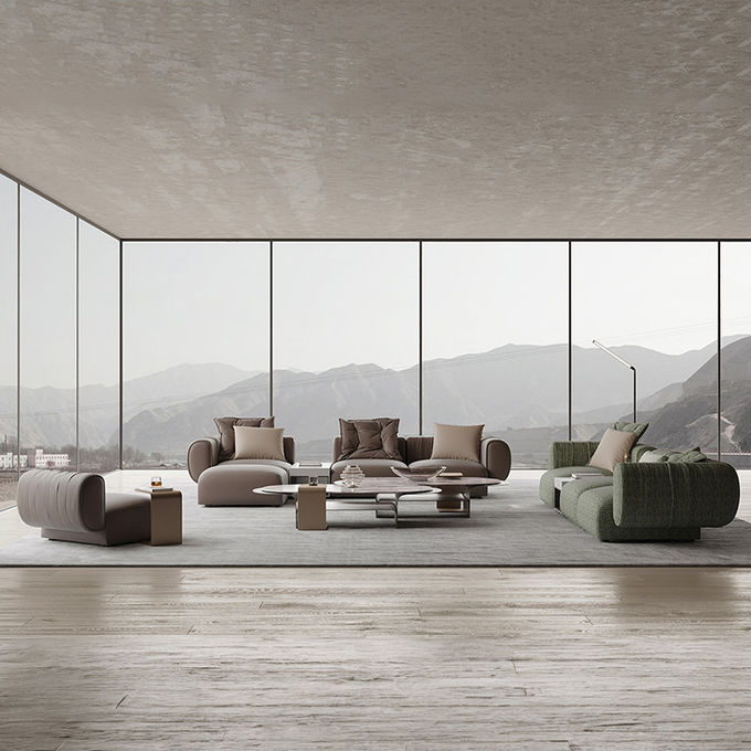 Luxury Comfort Sofa Furniture Set Green Fabric Elegant Interior Decoration 0