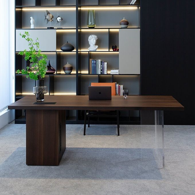 OEM Hotel Bedroom Furniture Office Home Acrylic Legs Computer Desk With Chair Set 0