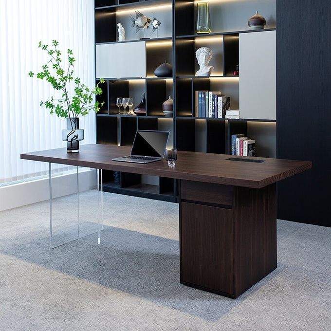 OEM Hotel Bedroom Furniture Office Home Acrylic Legs Computer Desk With Chair Set 2