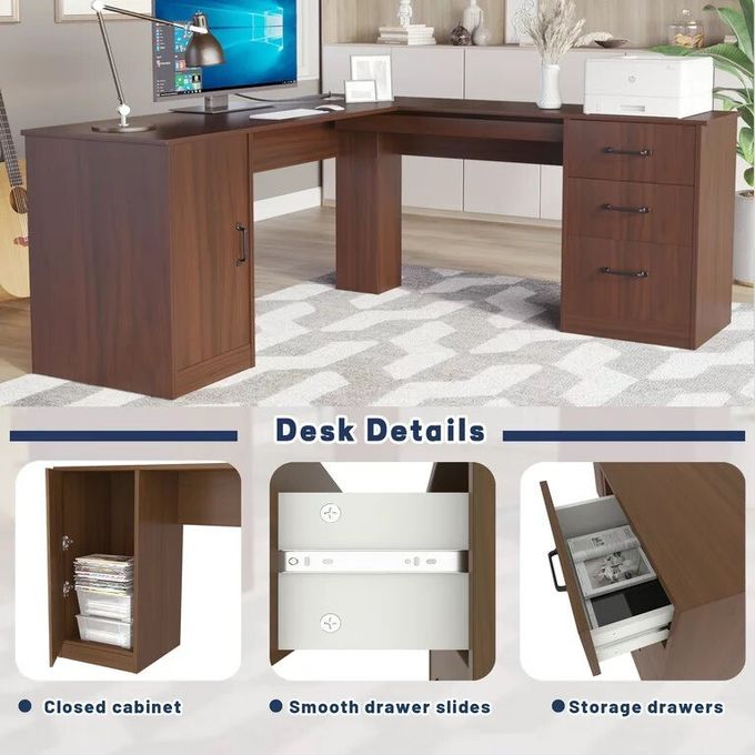 Multi Size L Shape Solid Wood Desk For Building Hotel Office 3