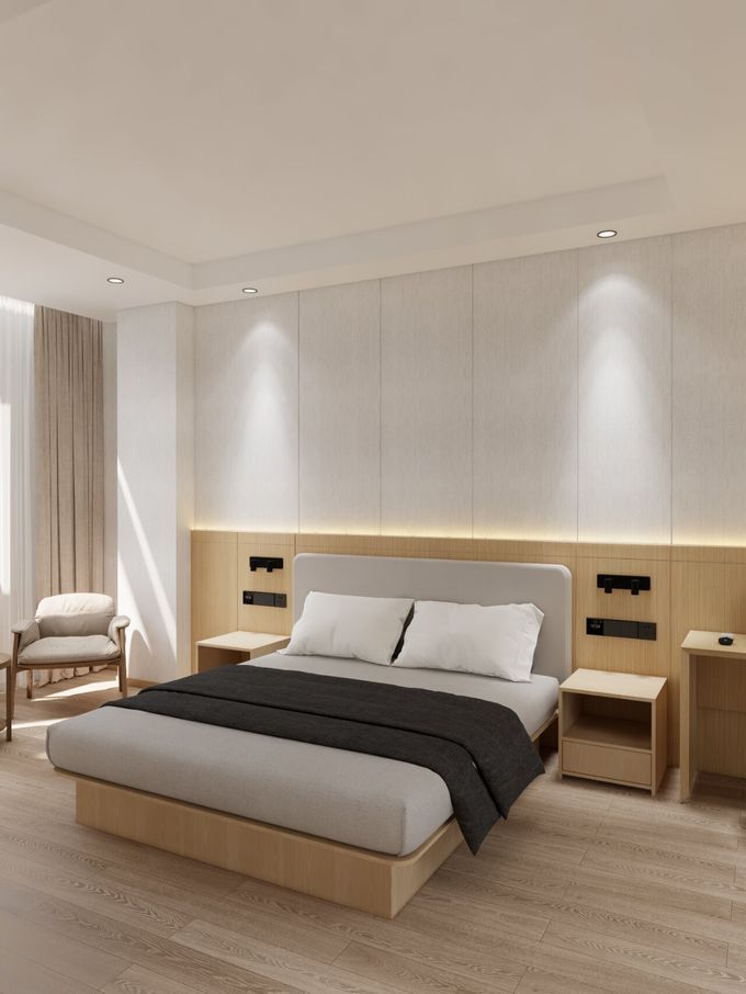 High Grade Hotel Bedroom Furniture Artificial Leather Eco - Friendly Panel 3