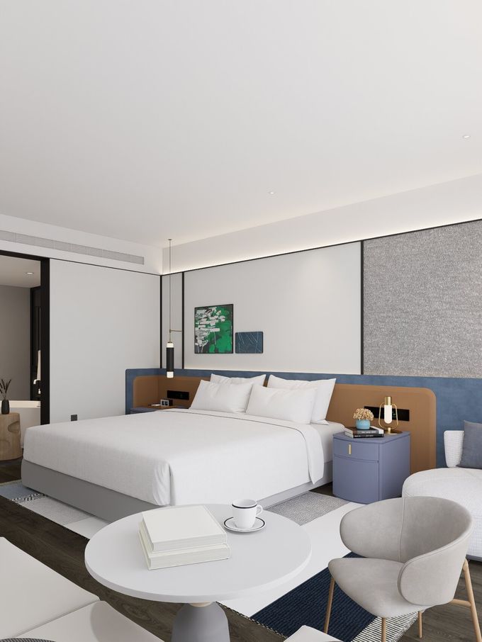 Custom Walnut Wood Finish Hotel Bedroom Furniture King Guest Room Layout Full Set 7