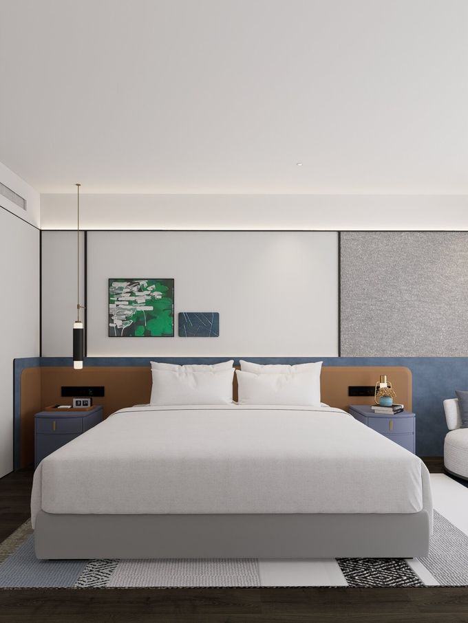 Custom Walnut Wood Finish Hotel Bedroom Furniture King Guest Room Layout Full Set 3