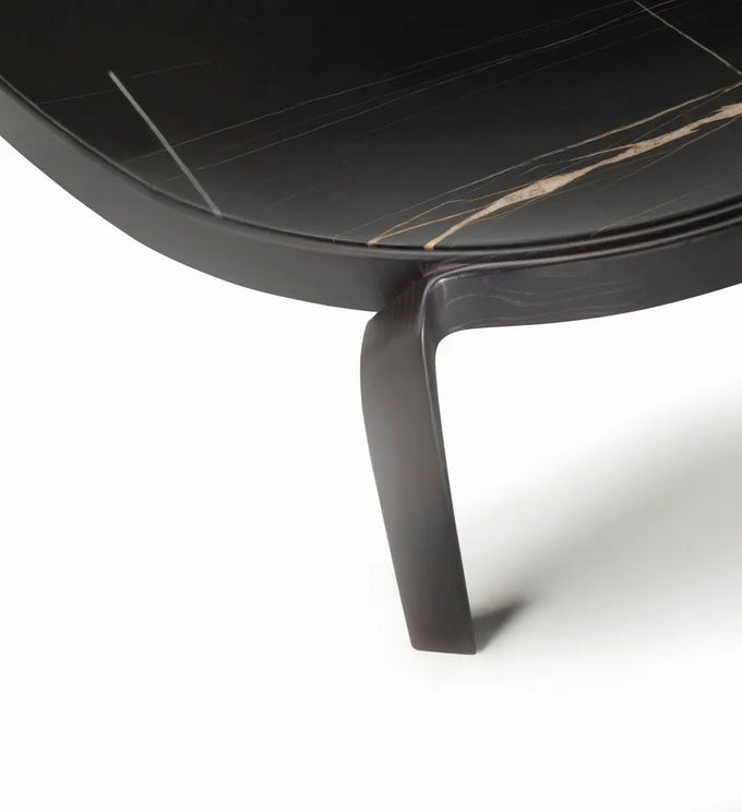 Premium Interior Coffee Side Table With Marble Top Curved Walnut Frame Legs 7