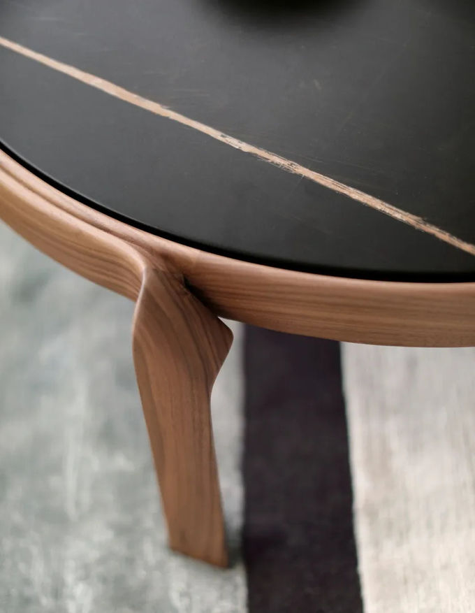 Premium Interior Coffee Side Table With Marble Top Curved Walnut Frame Legs 5