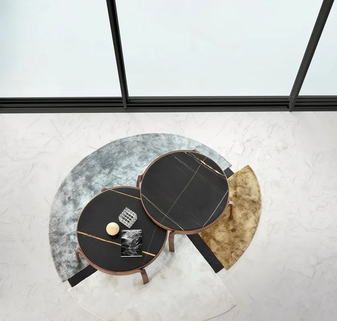 Premium Interior Coffee Side Table With Marble Top Curved Walnut Frame Legs 6