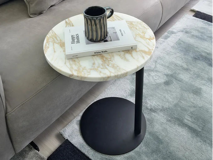Flexible C Table Sofa Chair White Marble Finish Iron Base Side Table 5