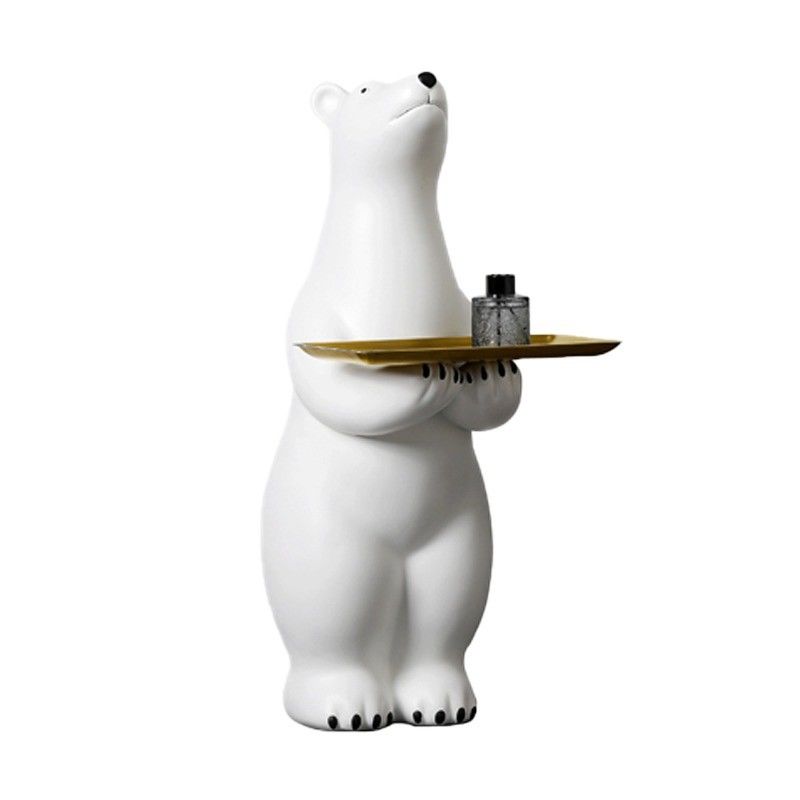 Creative White Polar Bear Side Table Large Floor Stand Decor With Tea Tray 3