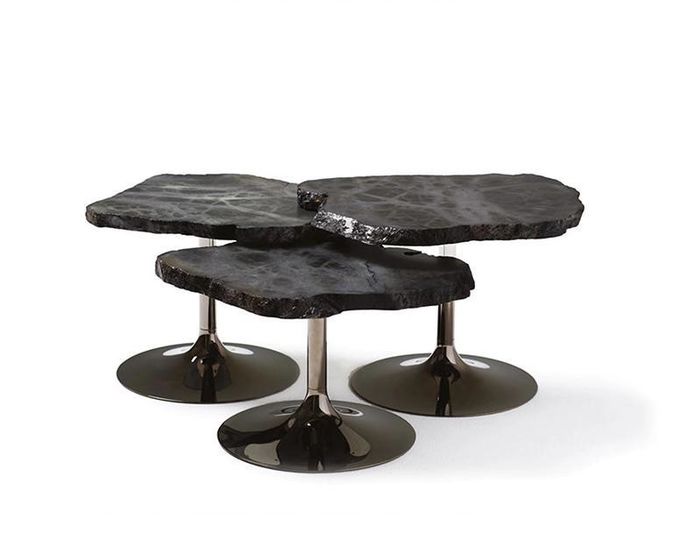 SUS 304 Irregular Shaped Snowstone Coffee Table Set High End Metal Mirror Base 8