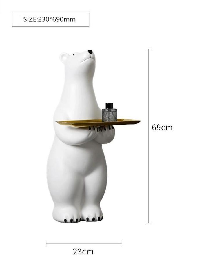 Creative White Polar Bear Side Table Large Floor Stand Decor With Tea Tray 7