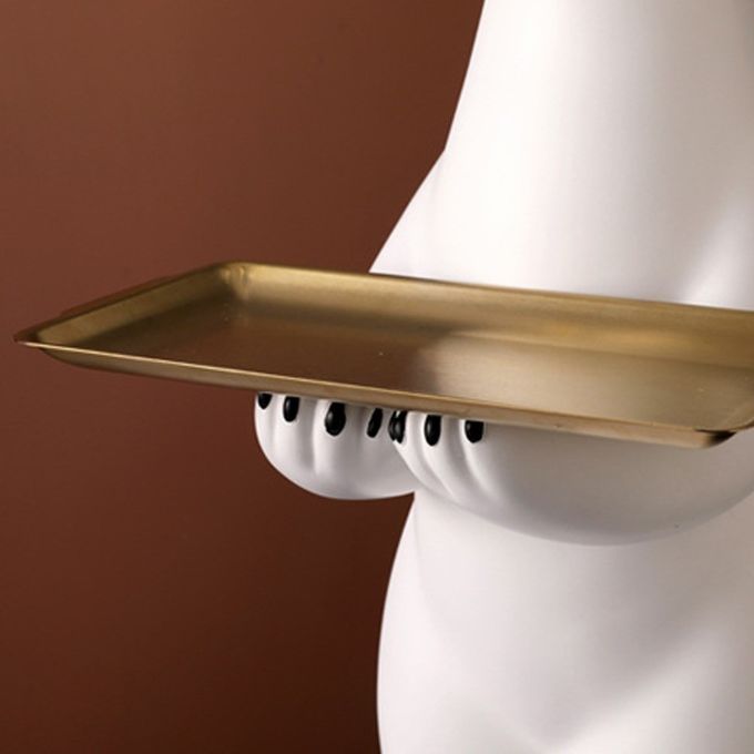 Creative White Polar Bear Side Table Large Floor Stand Decor With Tea Tray 4