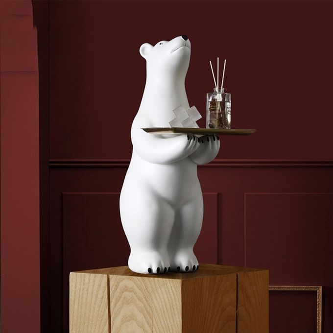 Creative White Polar Bear Side Table Large Floor Stand Decor With Tea Tray 6