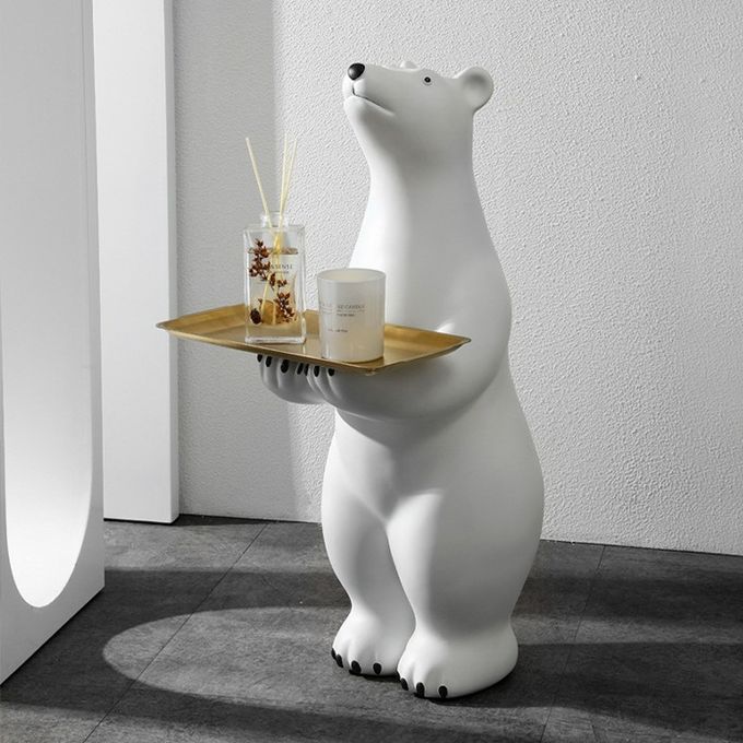 Creative White Polar Bear Side Table Large Floor Stand Decor With Tea Tray 5