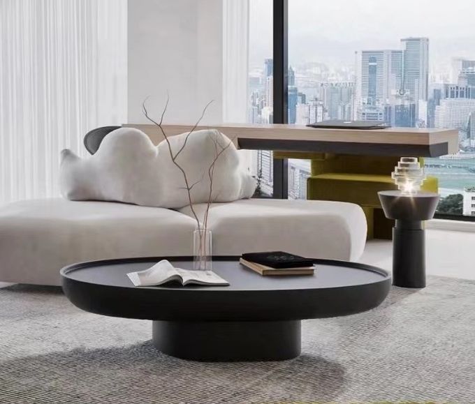 Black Fiberglass Oval Coffee Table Creative Premium Feeling Shaped High Durability 3