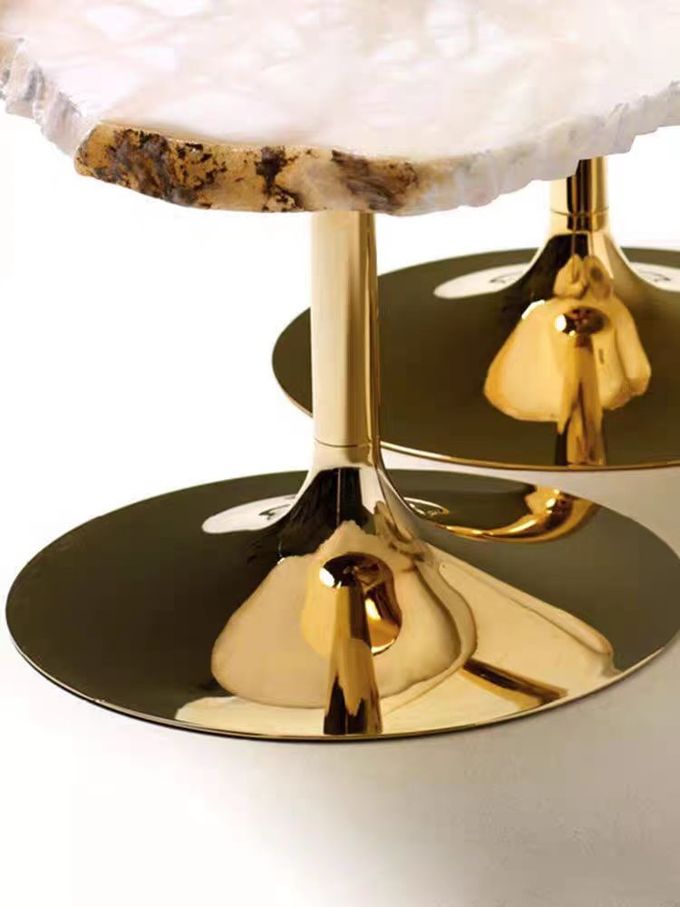 SUS 304 Irregular Shaped Snowstone Coffee Table Set High End Metal Mirror Base 6