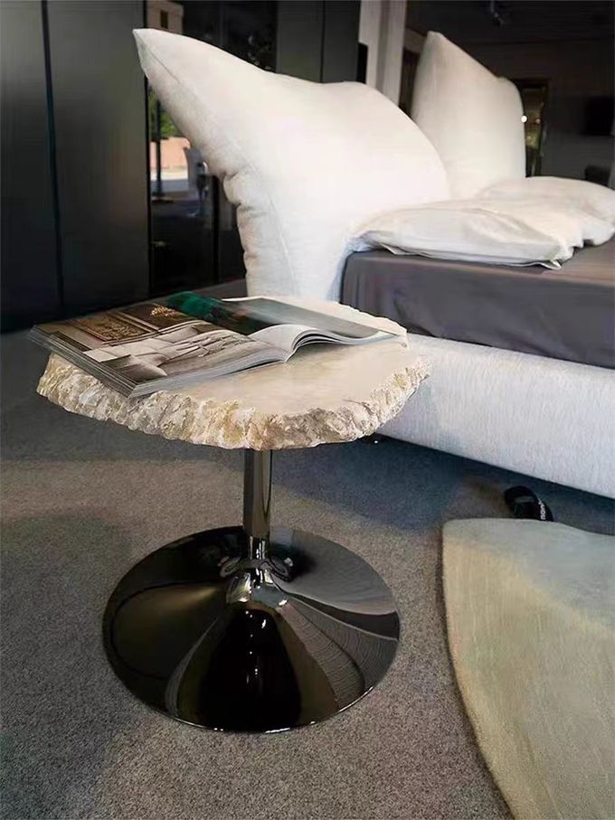 SUS 304 Irregular Shaped Snowstone Coffee Table Set High End Metal Mirror Base 5