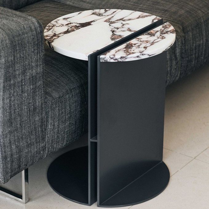 Antioxidant Hotel Coffee Table Iron With Wooden Top Side Table Rock Plate C Type Couch Side Table 5