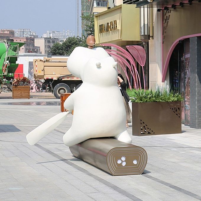 Sky Street Fiberglass Leisure Bench With Sculpture Ornament Outdoor Commercial Street Park 6